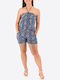 Damen Trägerlos Einteiler Shorts Blue