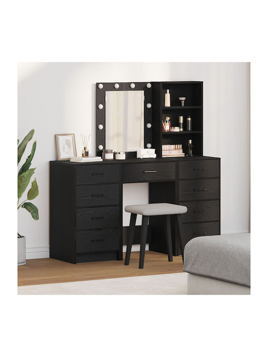 Bodenstehende Schminktisch Schlafzimmer Holz Schwarz mit Spiegel 40x41x75cm