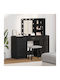 Bodenstehende Schminktisch Schlafzimmer Holz Schwarz mit Spiegel 40x41x75cm