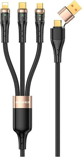 Awei LED / Braided USB to Type-C / Lightning Cable 2A Μαύρο 1.5m (CL-228)