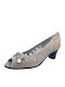 Δερμάτινες Peep Toe Γόβες Γκρι