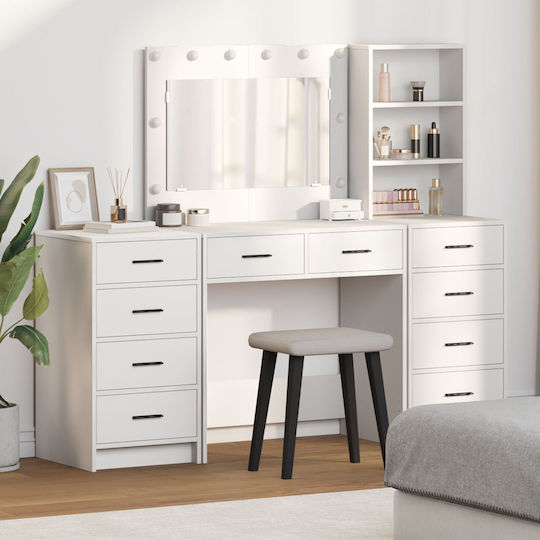 Bodenstehende Schminktisch Schlafzimmer Holz Weiß mit Spiegel 40x41x135cm