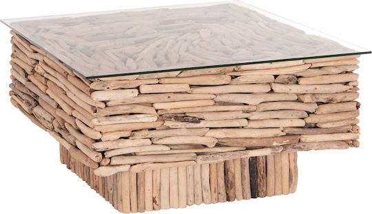 Square Central Coffee Table Sparrow Made of Solid Wood Driftwood M95xL95xH51cm