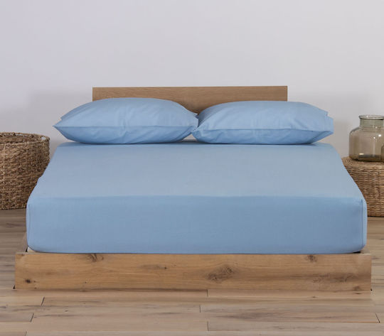 Nef-Nef Homeware Bettlaken für Einzelbett mit Gummiband 100x200+30cm. Jersey Light Blue
