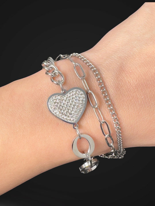 Women's Chain Bracelet with Heart Design made of Stainless Steel 15.5cm 0102 Silver