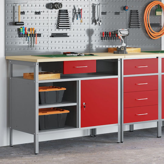 Vidaxl Desk Closed Door Red 100x55x85 cm Steel Grey