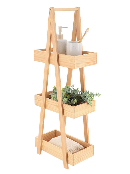 Eurocasa Επιδαπέδια Ραφιέρα Μπάνιου Ξύλινη 30x19x81cm Μπεζ