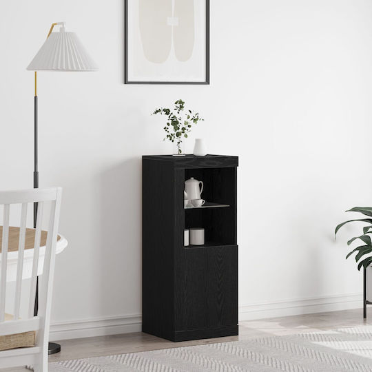Floor Living Room Display Cabinet with Glass and Lighting Black Oak 41x37x100cm 863026