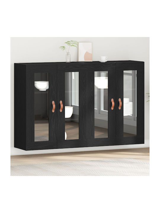 Wand Wohnzimmer Vitrine aus Massivholz mit Glas...