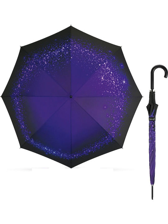 Happy Rain Automatic Umbrella with Walking Stick Purple
