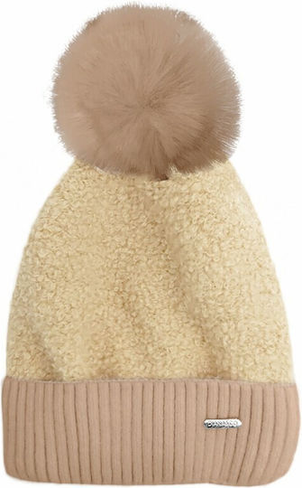 Pom Pom Beanie Frauen Beanie Gestrickt in Beige Farbe
