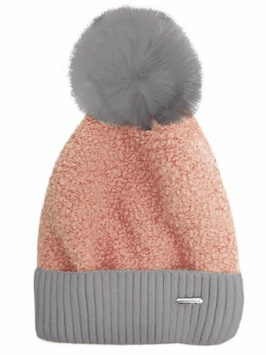 Pom Pom Beanie Γυναικείος Σκούφος Πλεκτός σε Ροζ χρώμα