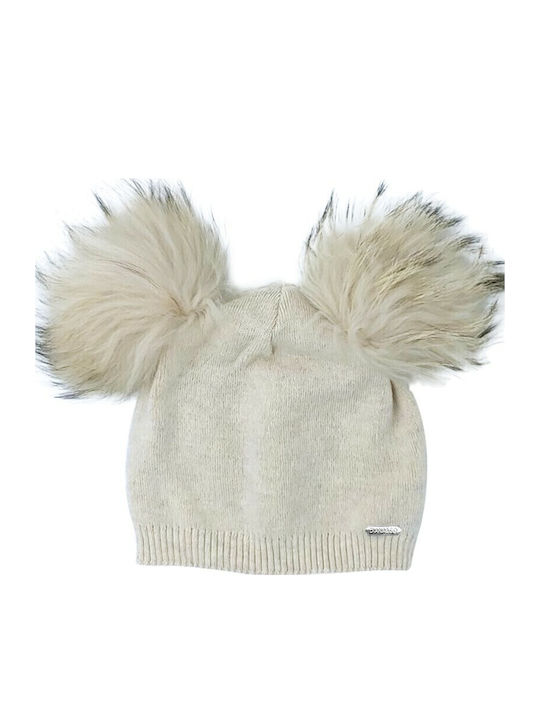 Pom Pom Beanie Γυναικείος Σκούφος Πλεκτός σε Μπεζ χρώμα