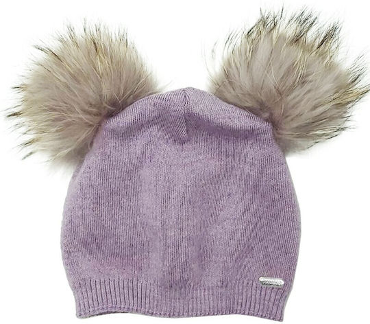 Pom Pom Beanie Γυναικείος Σκούφος Πλεκτός σε Λιλά χρώμα