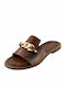 Leather Women's Flat Sandals in Brown Color