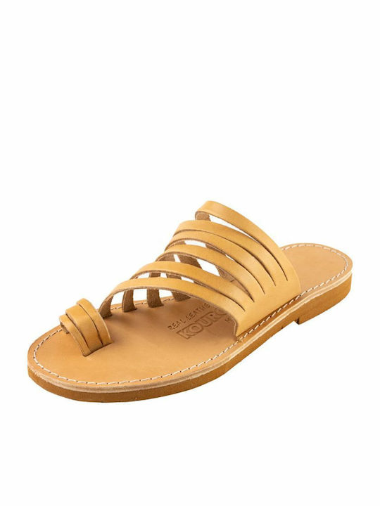 Leather Women's Flat Sandals in Beige Color