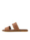 Leather Women's Flat Sandals in Tabac Brown Color