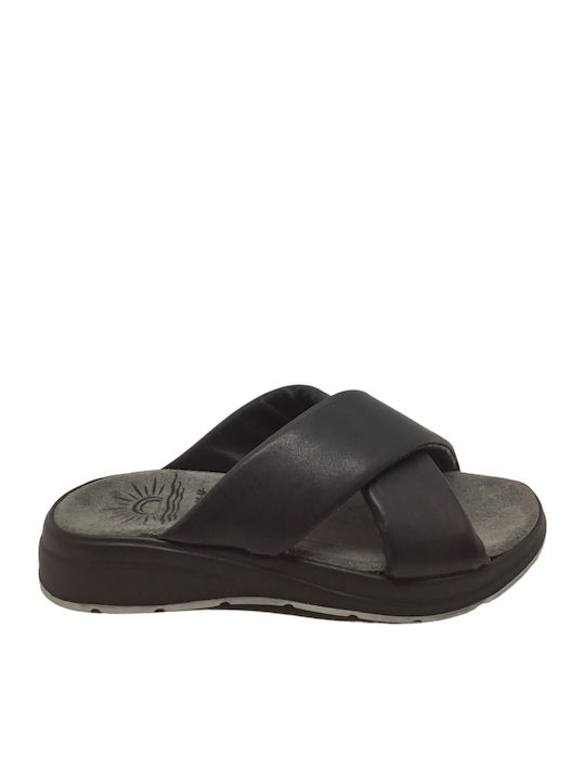 Leather Women's Flat Sandals Anatomic in Black Color