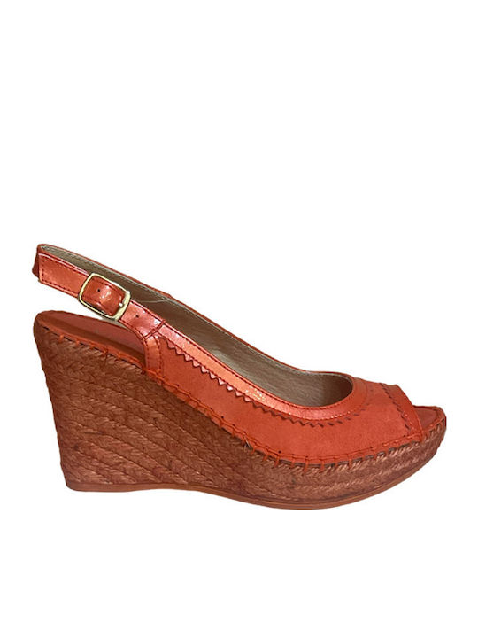 Women's Leather Platform Espadrilles Orange