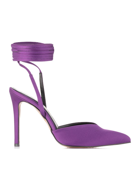 Leather Pointed Toe Purple Heels