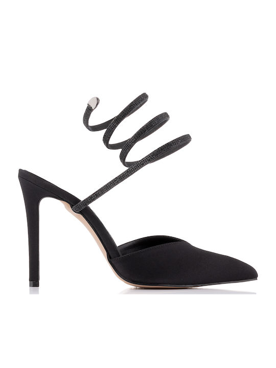 Leather Pointed Toe Black Heels
