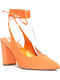 Leather Orange Medium Heels with Strap