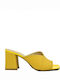Leder Mules mit Chunky Hoch Absatz in Gelb Farbe