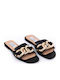 Leather Women's Flat Sandals in Black Color