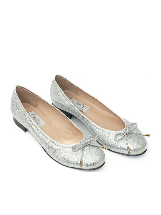 Leather Ballerinas Silver