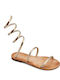 Leder Flache Sandalen für Damen Anatomisch in Gold Farbe
