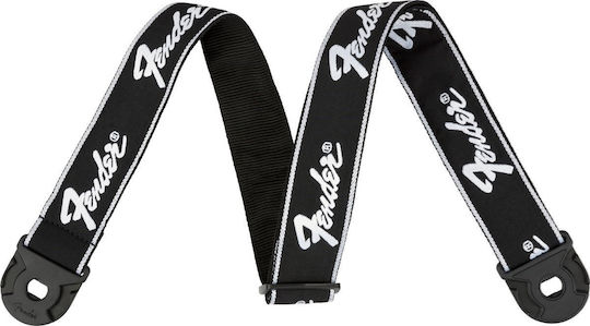 Fender Quick Grip Locking End Schwarz Weiß Laufendes Logo 5 cm Gitarren-Bassgurt