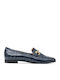 Leather Women's Loafers in Blue Color