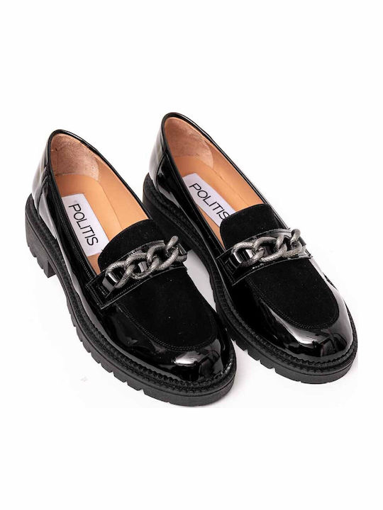 Leather Women's Loafers in Black Color