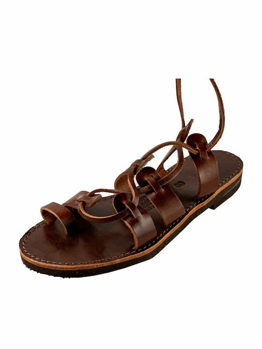 Leather Women's Flat Sandals Brown