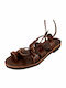 Leather Women's Flat Sandals Brown