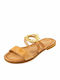 Leather Women's Flat Sandals in Beige Color
