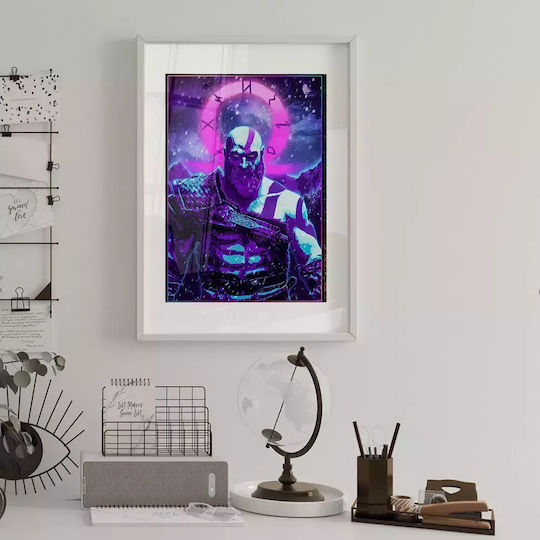 Gaming Poster Synthwave Kratos Gm2311 21cm X 30cm Premium Μαύρο Ξύλινο Κάδρο