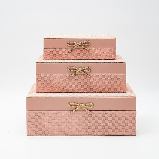 Set aus 3 dekorativen Holzboxen Lederoptik Pink 26x18x9,5 22x14x7,5 & 18x10x5,5 von Estheti 819-00322