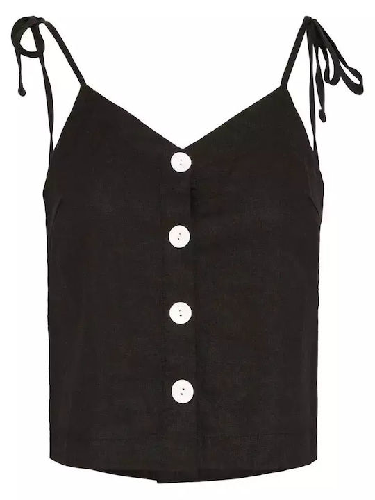 Women's Summer Blouse Linen Sleeveless Black