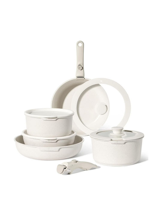 Just Perfecto Cookware Set of Cast Aluminum with Non-stick Coating White 10pcs