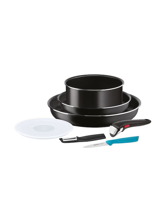 Tefal Ingenio Essentials Set De Vase De Gătit Din Aluminiu Negru Cu Acoperire Antiaderent 3 Piese