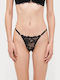 Women's String with Lace Black Floral