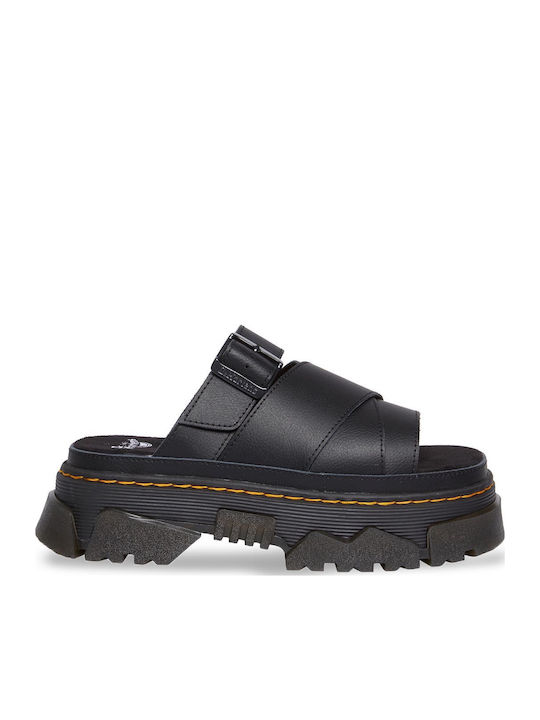 Slide Leather Women's Flat Sandals in Black Color