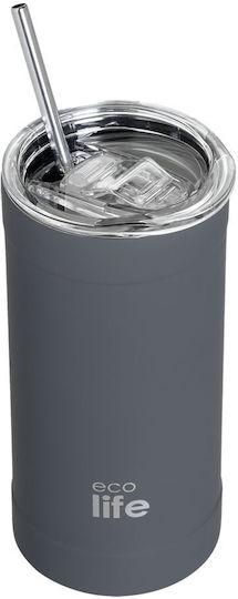Ecolife Glass Thermos Stainless Steel BPA Free 500ml Stone Grey with Straw