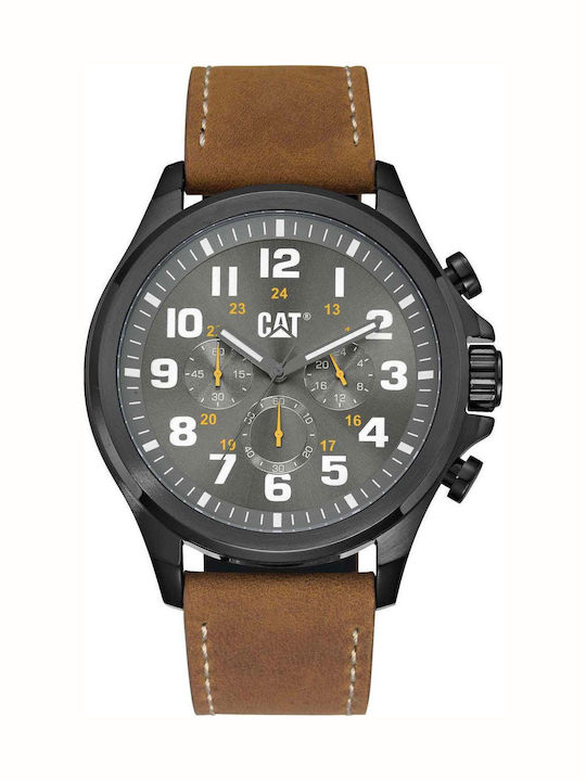 CAT Operator Men's Watch Chronograph Battery with Brown Leather Strap