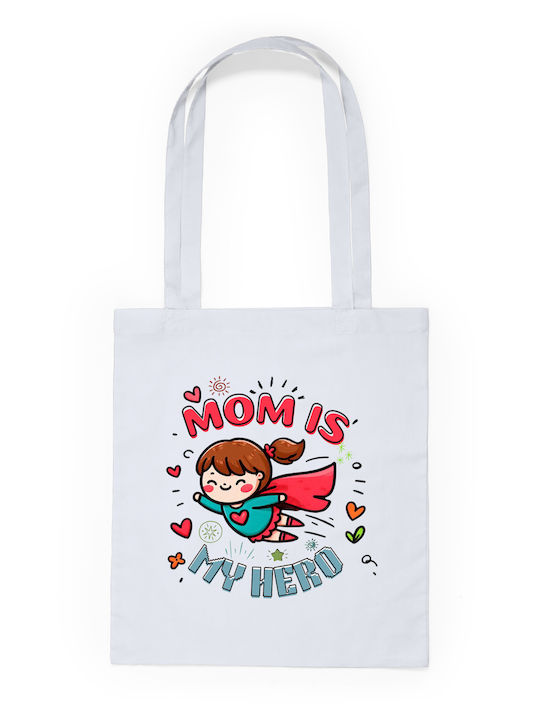 Τσάντα Πάνινη Λευκό Μακριά Χερούλια 100% Cotton 140gsm Mom Is My Hero Dp2354
