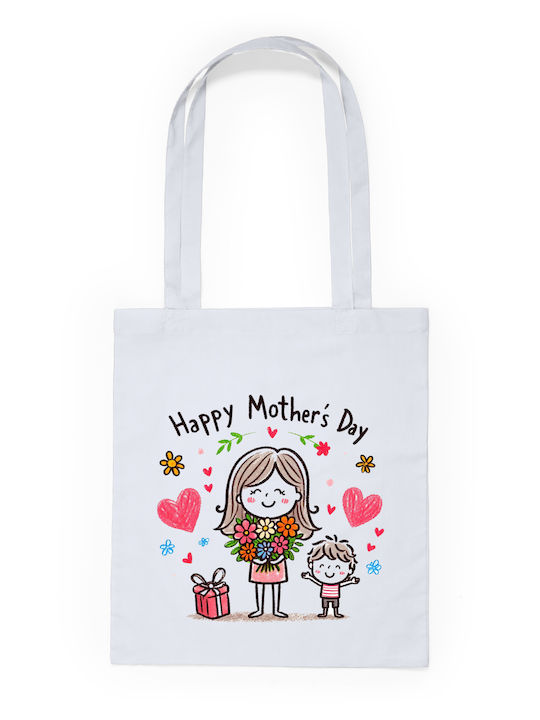 Τσάντα Πάνινη Λευκό Μακριά Χερούλια 100% Cotton 140gsm Happy Mothers Day Dp2367