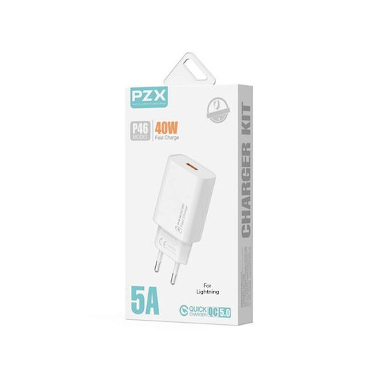 PZX Φορτιστής με Θύρα USB-A και Καλώδιο Lightning 40W Λευκός (P46)