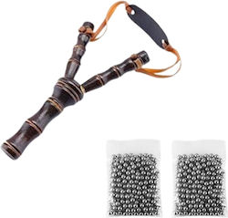 Wooden Slingshot Set 200 Metal Balls Airsoft 8 Mm Slingshots 19 Cm Brown