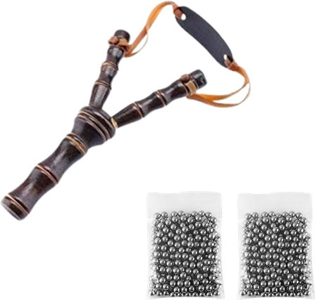 Set Praștie din Lemn 200 Bile Metalice Airsoft 8 Mm Praștii 19 Cm Maro